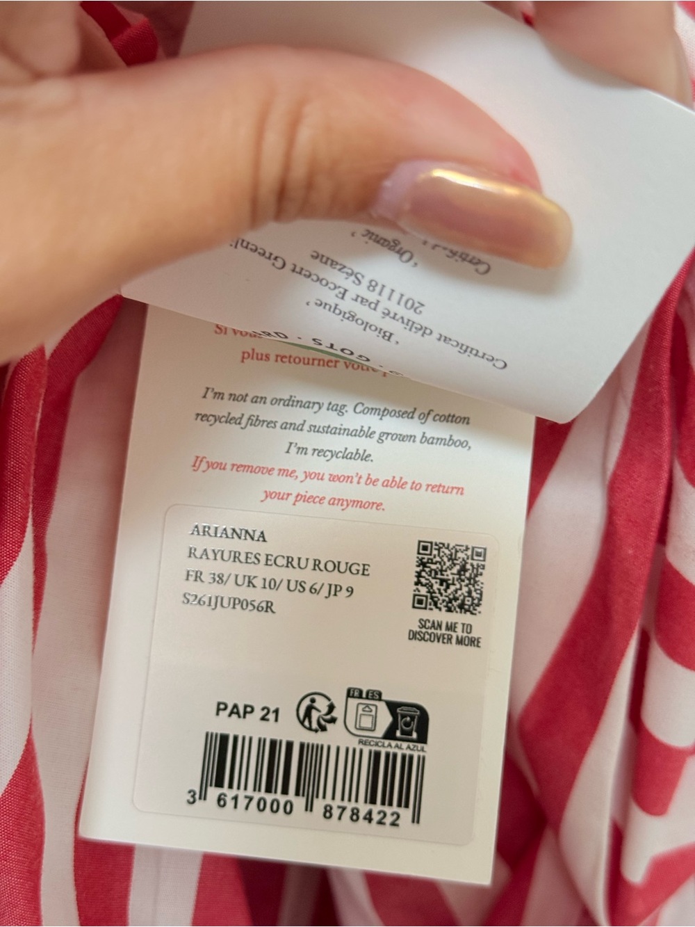 Sezane Arianna Skirt Ecru Red Striped Size 38 - Picture 3 of 6